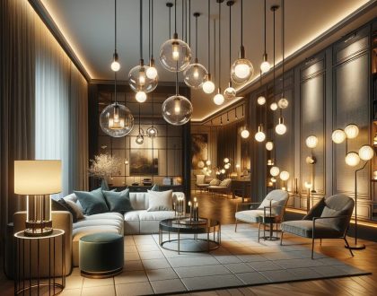 DALL·E 2024 01 09 03.41.02 A realistic and detailed image of an interior room featuring elegant interior lighting. The scene showcases a modern and stylish room with a focus on